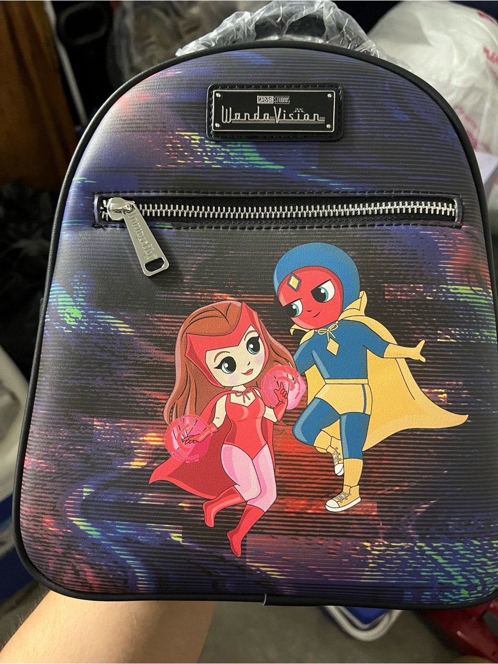 Loungefly Multicolor WandaVision Mini Backpack with Scarlet Red & Gold Accents